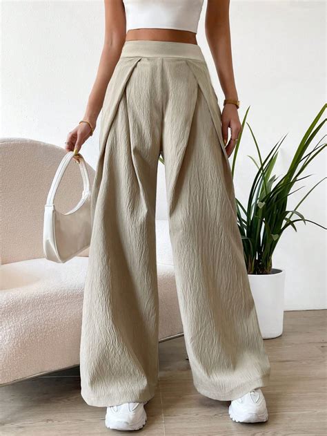 High Waist Plicated Detail Wide Leg Pants Shein Usa