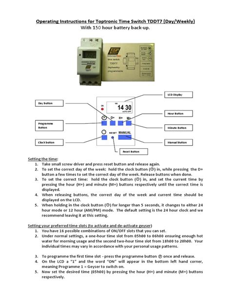 Operating Instructions For Toptronic Time Switch Tddt7 Clock