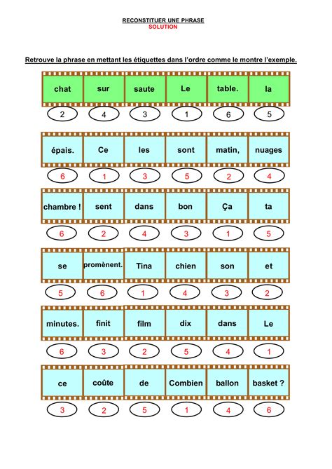RECONSTITUER UNE PHRASE Retrouve la phrase en mettant les étiquettes
