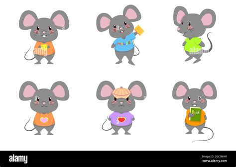 Cute Mouse Rat Mice Standing Vector Cartoon Set Stock Vector Image