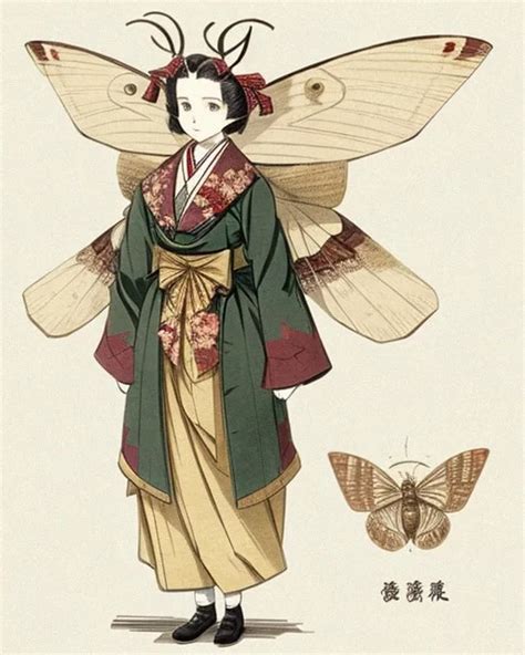 Ai Art Generator Full Body Character Design Of A Humanoid Moth Wearing Meiji Era Clothes