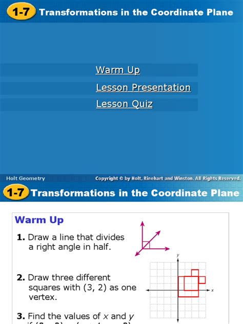 Warm Up Lesson Presentation Lesson Quiz Transformations In The