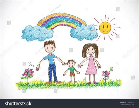 Kids Drawing Happy Family Picture Stock Vector (Royalty Free) 177739274 ...