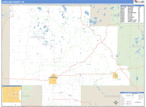 Langlade County, Wisconsin Zip Code Wall Map | Maps.com.com