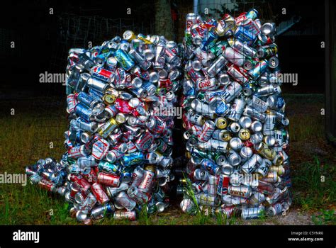 Used aluminum soda pop and beer cans being collected for recycling fill ...