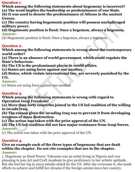 Ncert Solutions For Class 12 Political Science Chapter 3 Us Hegemony In