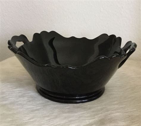 Vintage Le Smith Black Amethyst Glass Handled Serving Bowl 1930s Mt Pleasant Ebay