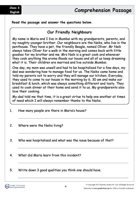 Unseen Passage Worksheet For Class 6