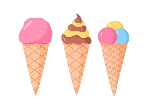 Premium Vector Cartoon Set Of Drawings Of Ice Cream In Waffle Cups