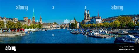 Panoramic view of historic city center of Zürich with famous