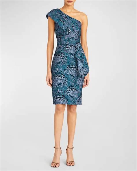 Buy Theia Jewelry Violetta One Shoulder Jacquard Midi Dress Deep Sea At 50 Off Editorialist