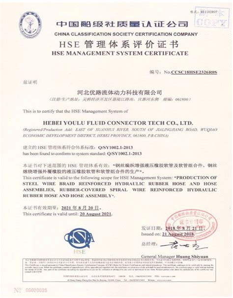 Our Hydraulic Hose Certification - UGW