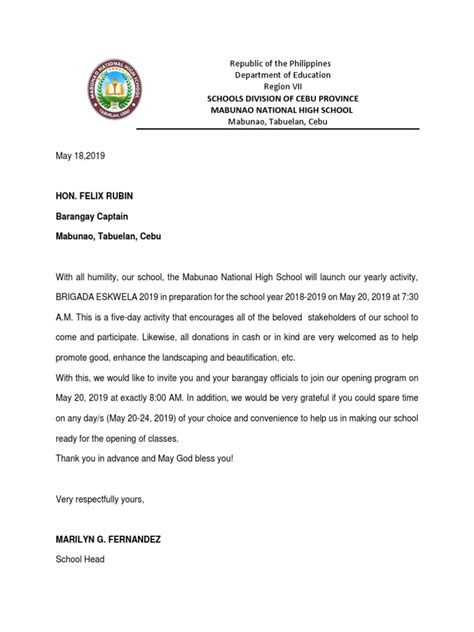 Letter To Brgy Capt Pdf