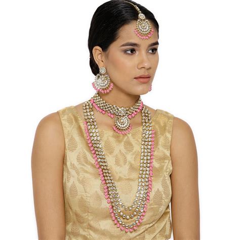 Buy Peora Traditional Gold Plated Kundan Bead Necklace Jewellery Set