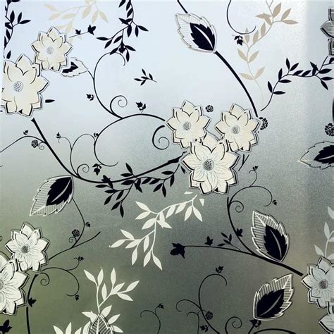 Hoonng Window Film Privacy Stained Glass Pattern White Black Flower