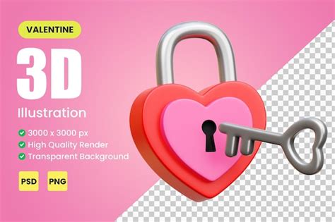 Premium Psd D Love Padlock And Key Valentine D Illustration