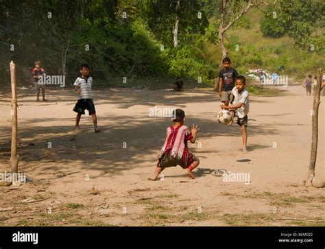 Burmese Refugee Children In Thailand Playing Football Stock Photo Alamy