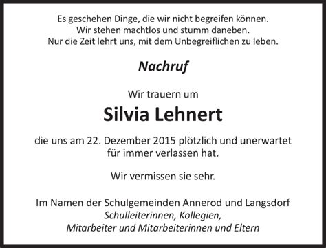 Traueranzeigen Von Silvia Lehnert Vrm Trauer De