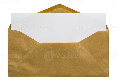 Open Brown Envelope With Blank Letter Isolated With Clipping Path For