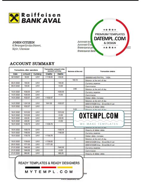 Ukraine Raiffeisen Bank Statement Template Word And Pdf