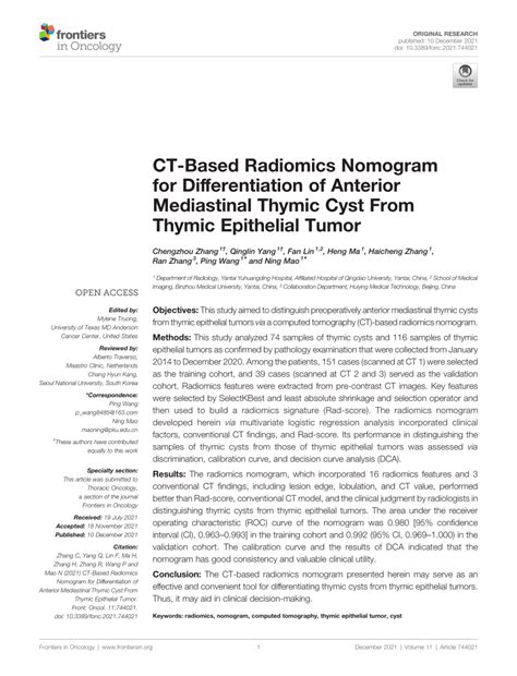 Pdf Ct Based Radiomics Nomogram For Differentiation Of Anterior