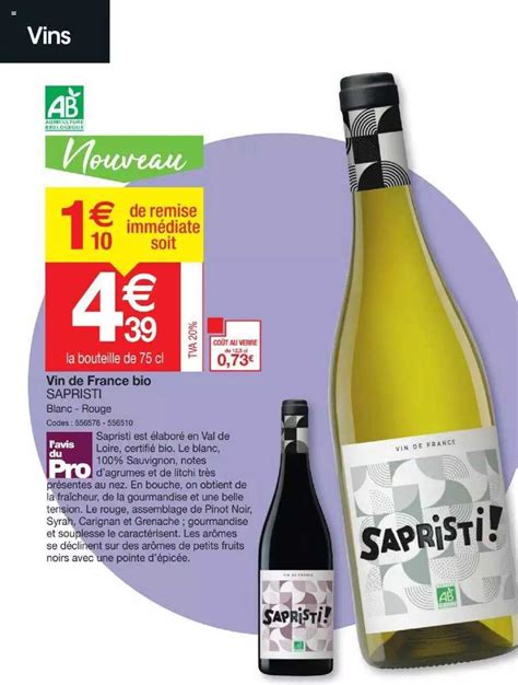 Promo Vin De France Bio Sapristi chez Promocash - iCatalogue.fr