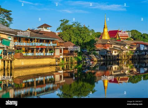 Thailand Chanthaburi Chanthaboon Waterfront Community Lined With