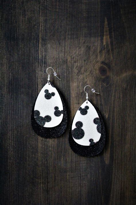 Mickey Mouse Faux Leather Earrings Large Oval Teardrop Etsy