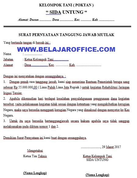 Contoh Surat Pernyataan Perusahaan Tidak Bertanggung Jawab Surat