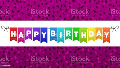 Happy Birthday Flags Banner Purple Confetti Background Eps10 Vector Stock Illustration