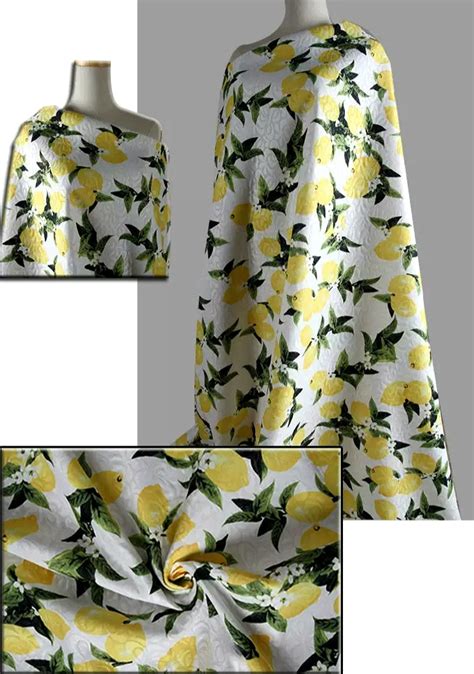 Lemon In Blossom Jacquard Fabric/Italian Cotton Jacquard Lemon Print ...