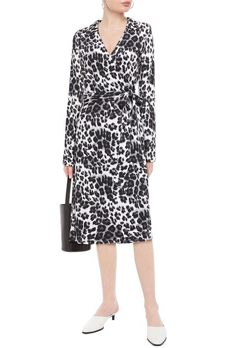 Diane Von Furstenberg Leopard Print Silk Jersey Midi Wrap Dress The