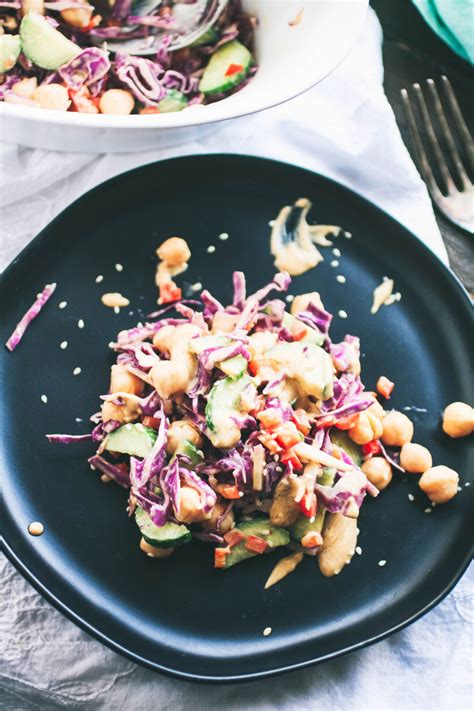 Cabbage And Chickpea Salad In Thai Style Peanut Dressing