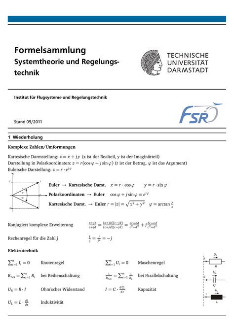 Formelsammlung Srt Ws Formelsammlung Systemtheorie Und Regelungs