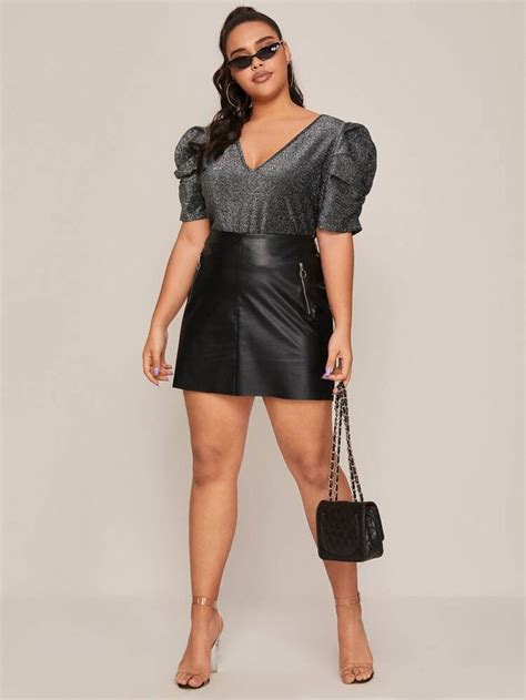 SHEIN Plus Button Back Guipure Lace Sleeve Belted Peplum Top Lace