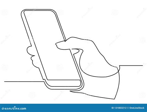 Continuous Line Drawing Of Hand Using Modern Mobile Phone Stock