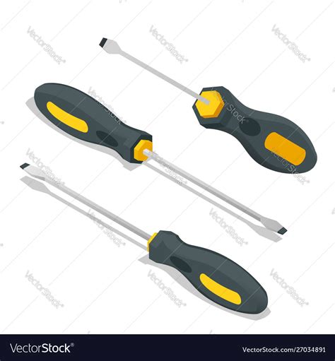 Isometric Modern Yellow Screwdriver Isolated Vector Image