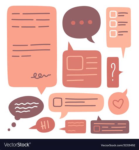 Set Cute Speech Bubbles Icon Collection Hand Vector Image