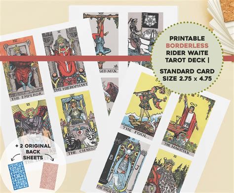 Printable Borderless Rider Waite Smith Tarot Card Deck Standard Size 2