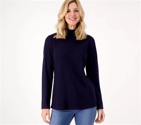 As Is Susan Graver Sweater Rib Knit Long Sleeve Mock Neck Top