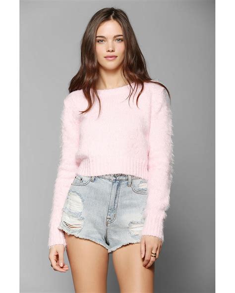 Glamorous Fuzzy Cropped Sweater In Pink Lyst