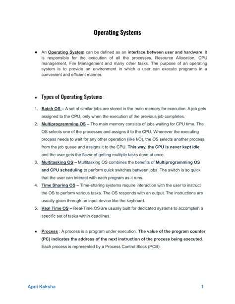 Operating System Notes