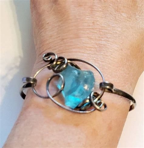 Aqua Blue Sea Glass Bracelet Handcrafted Sterling Silver Jewelry