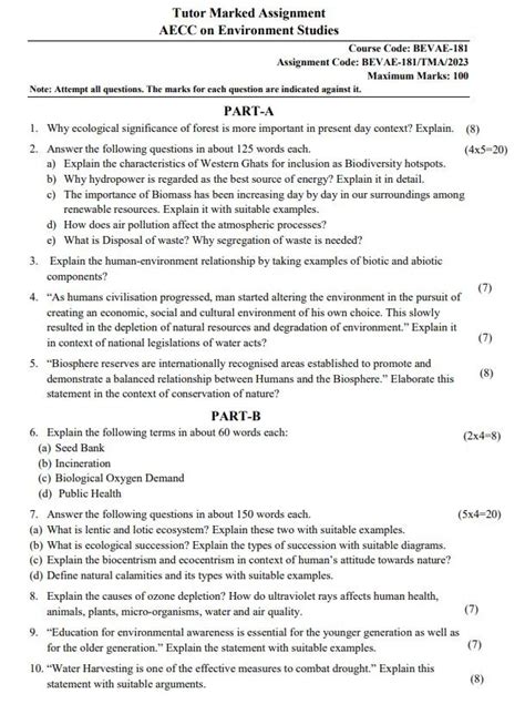Bevae 181 Aecc On Environmental Studies In English Solved Question