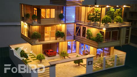 Wooden Stick House With Led Light Drawing Fobird