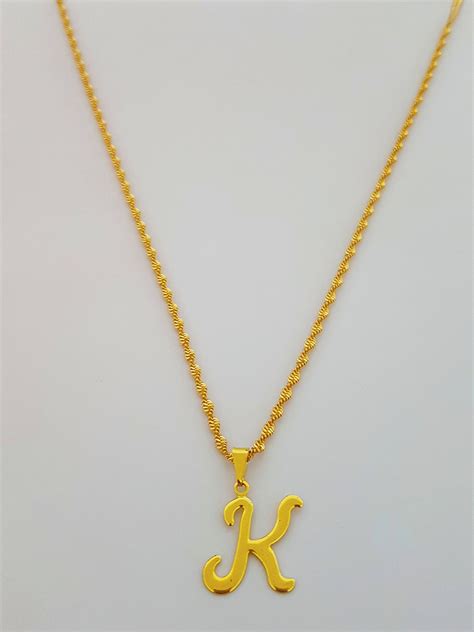 Colar Cordão 60 cm Pingente Letra K folheado Ouro 18k C55k1