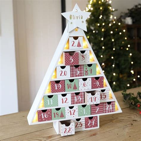 Personalised Festive Wooden Fill Your Own Led Advent Calendar Tree