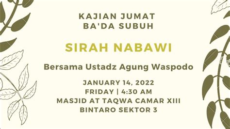 Sirah Nabawi Ustadz Agung Waspodo YouTube