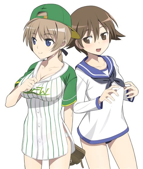 Safebooru 2girls Baseball Cap Baseball Jersey Baseball Mitt Blue Eyes