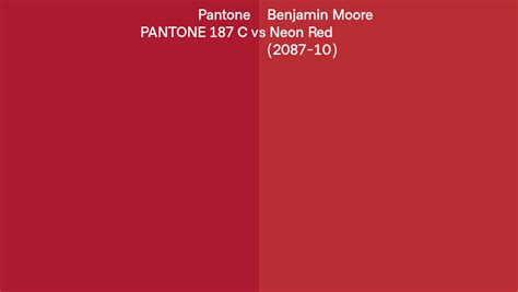 Pantone 187 C Vs Benjamin Moore Neon Red 2087 10 Side By Side Comparison